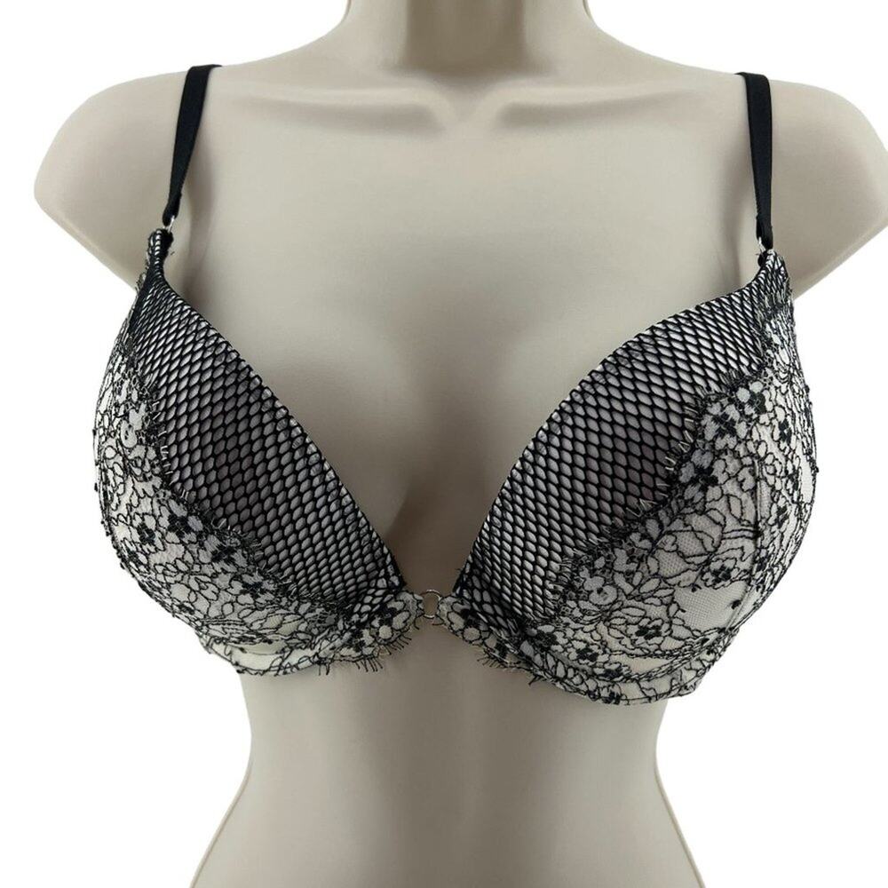 Victoria's Secret Very Sexy Push-Up Black Mesh Lace Cream 34DD